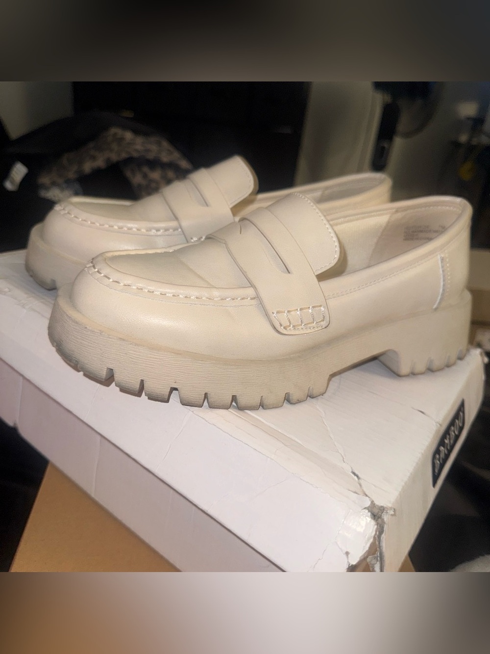 Cream Chunky Penny Loafers - Modern Platform Style